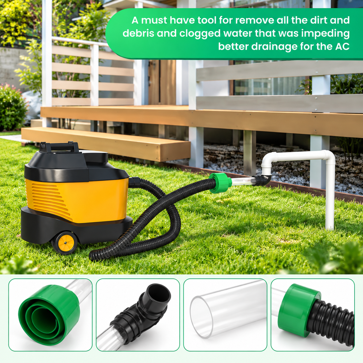 AC Drain Line Cleaner Adapter Evacuates & Unclog AC Drain Line - HVAC to PVC AC Drain Line Cleaner Tool - Universal Fit AC Drain Line Unclogger - AC Drain Line Cleaning Tool - Clear Visibility