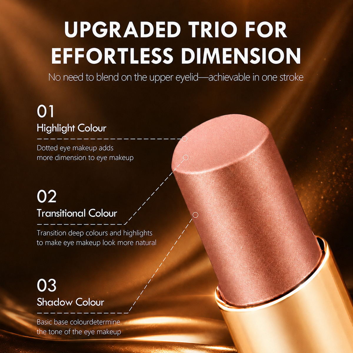 3 in 1 Easy Eyeshadow Stick for Beginners Waterproof Longwear Shimmer Makeup Set