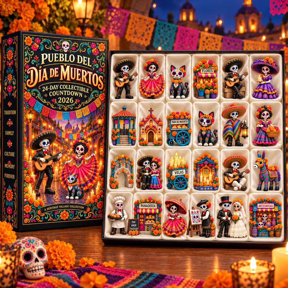🎁Day of the Dead Village 2026 – 24-Day Day of the Dead Collectible Countdown Calendar with 24 Unique Miniatures