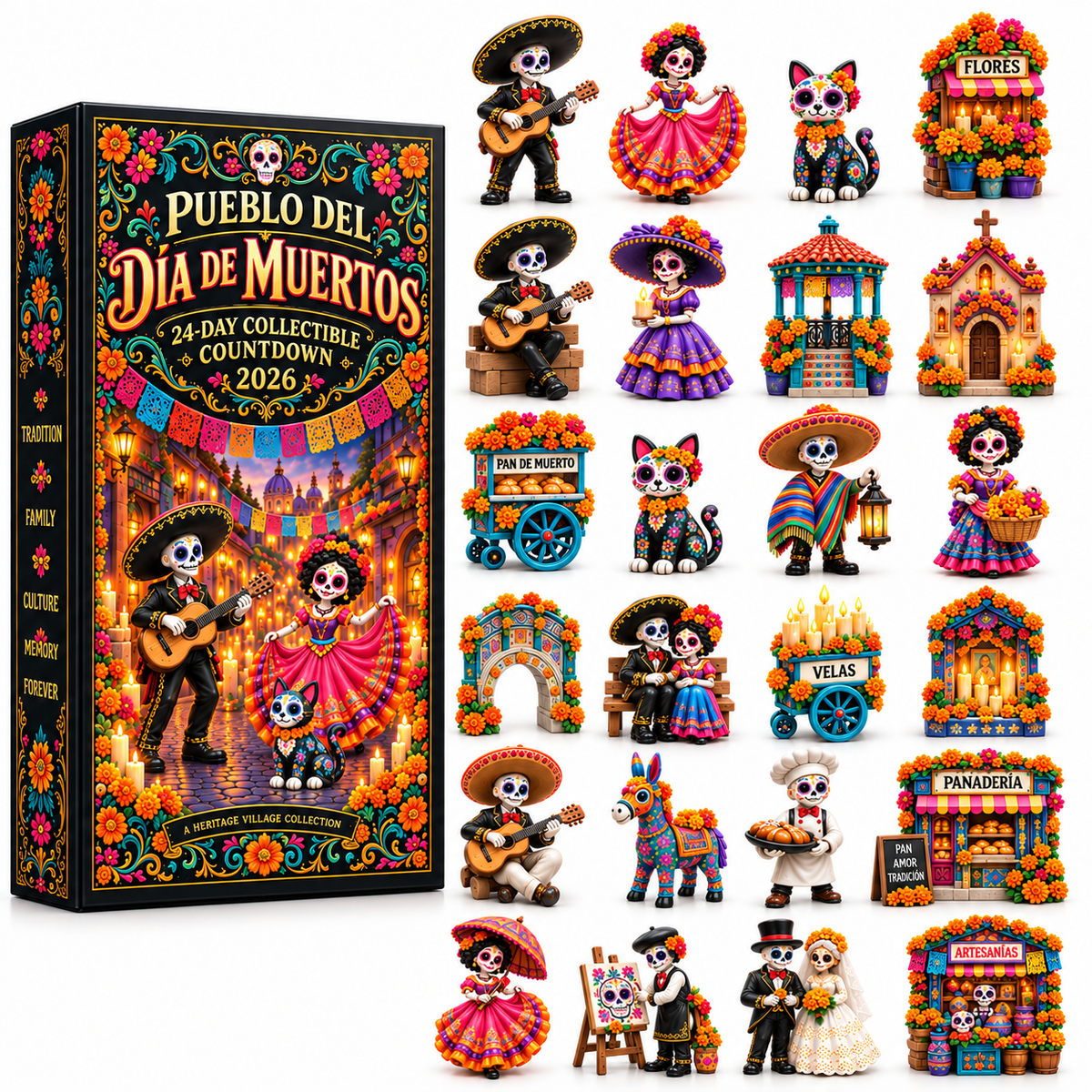🎁Day of the Dead Village 2026 – 24-Day Day of the Dead Collectible Countdown Calendar with 24 Unique Miniatures