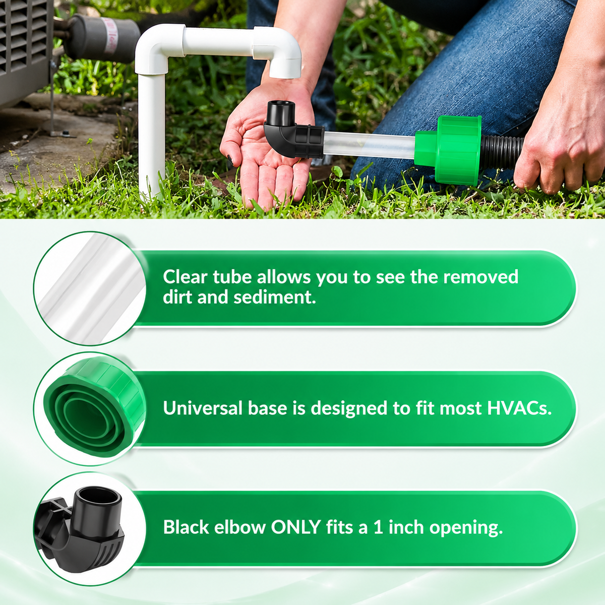 AC Drain Line Cleaner Adapter Evacuates & Unclog AC Drain Line - HVAC to PVC AC Drain Line Cleaner Tool - Universal Fit AC Drain Line Unclogger - AC Drain Line Cleaning Tool - Clear Visibility