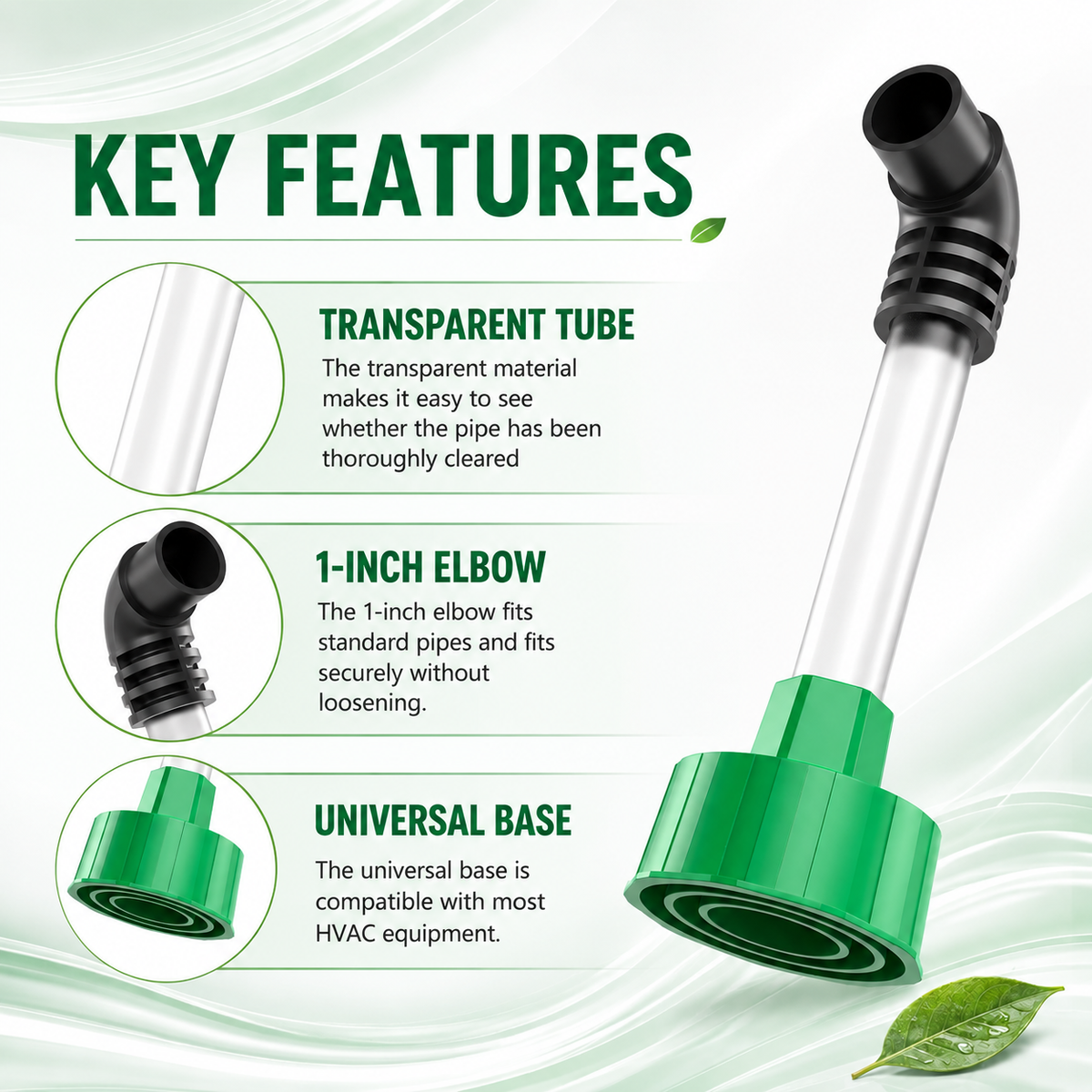 AC Drain Line Cleaner Adapter Evacuates & Unclog AC Drain Line - HVAC to PVC AC Drain Line Cleaner Tool - Universal Fit AC Drain Line Unclogger - AC Drain Line Cleaning Tool - Clear Visibility